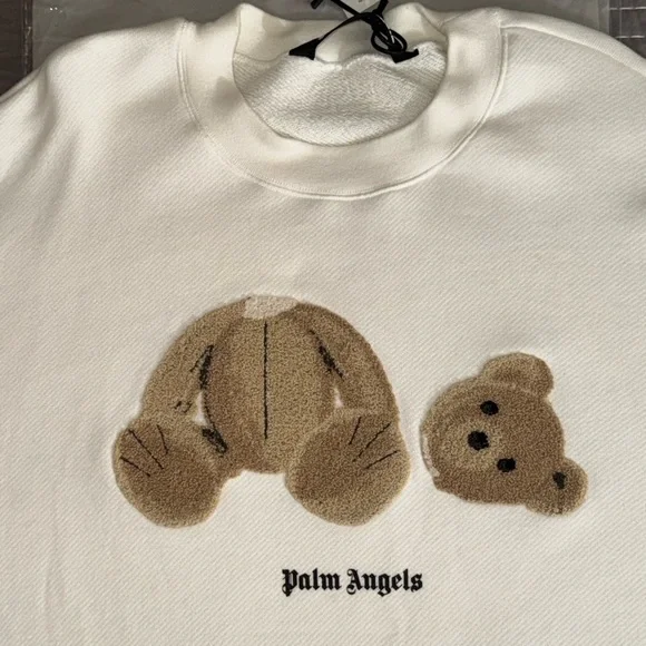 Palm Angels Crewneck Off-white Sweatshirt with Bear